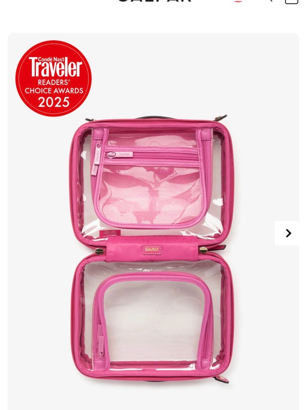 Calpak Clear Travel Cosmetic Case with Pink Trim - Picture 2 of 8